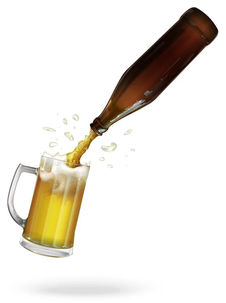 Versa la birra. Una bottiglia di birra. Tazza con birra. vettore — Vettoriale Stock