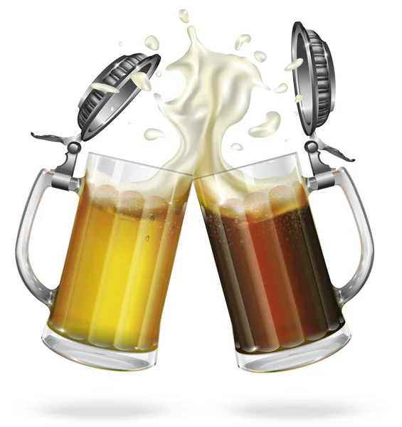 Glass mugs of dark and light beer — Stock Vector