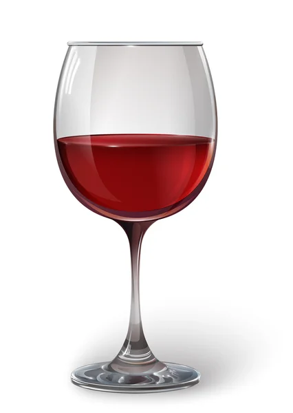 Copo de vinho de vidro com vinho tinto. Um vetor realista, transparente . — Vetor de Stock