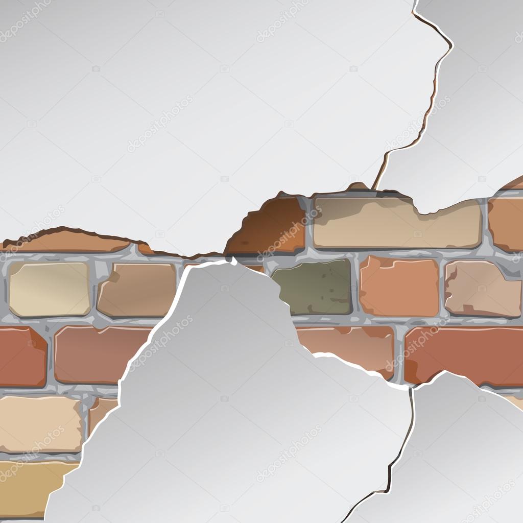 Plaster, paint, repair. Brick wall. Background, texture. Vector