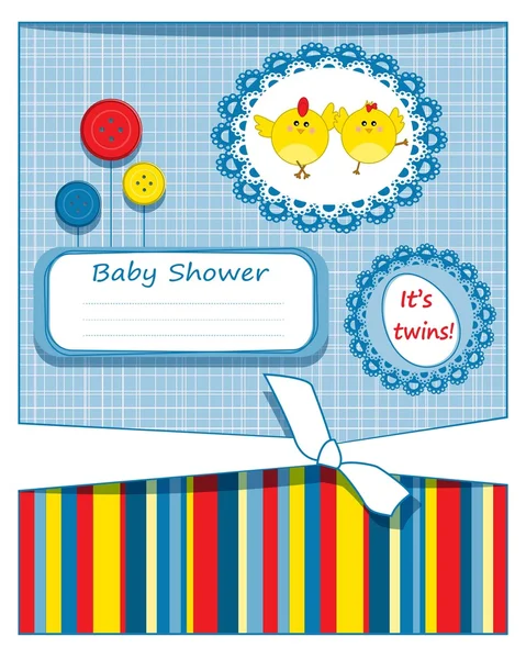 Baby gemelli doccia invito card — Vettoriale Stock