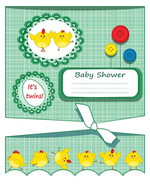 Bliźniaki baby prysznic zaproszenia — Wektor stockowy