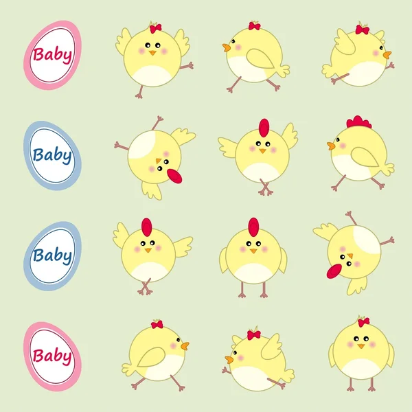 Ensemble de poulets et d'œufs drôles — Image vectorielle