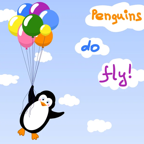 Pingouin volant avec des ballons — Image vectorielle