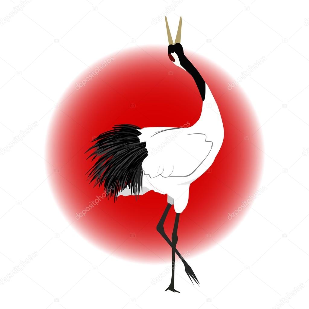 Japanese crane bird with red background