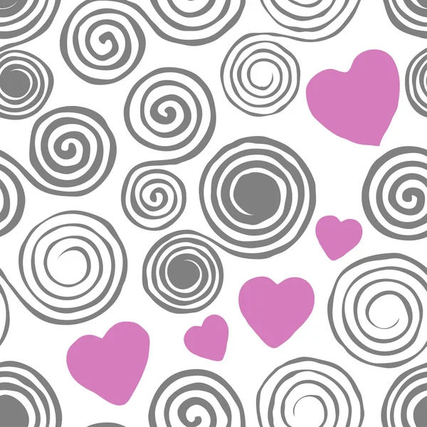 Seamless pattern with spiral ornament and hearts — Stock Vector