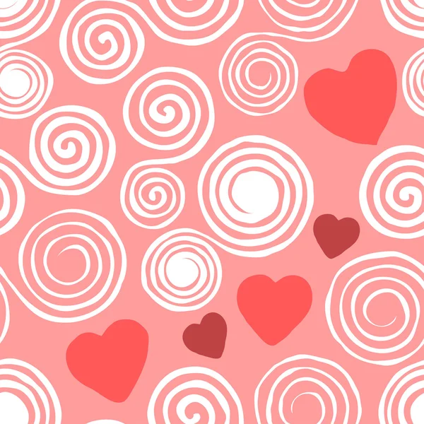 Seamless pattern with spiral ornament and hearts — Stock Vector