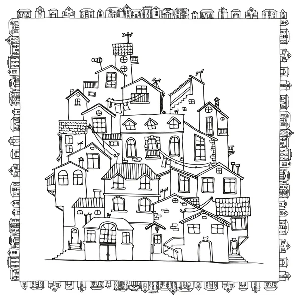 Ručně kreslenou doodle domy. — Stockový vektor