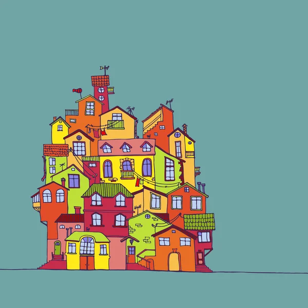 Casas de garabatos coloridos dibujados a mano . — Vector de stock