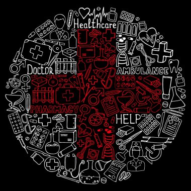 Sağlık ve tıp Icon set. Vektör doodle çizimler.
