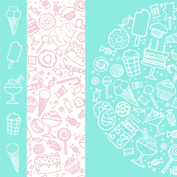 Conjunto de dulces dibujados a mano — Vector de stock