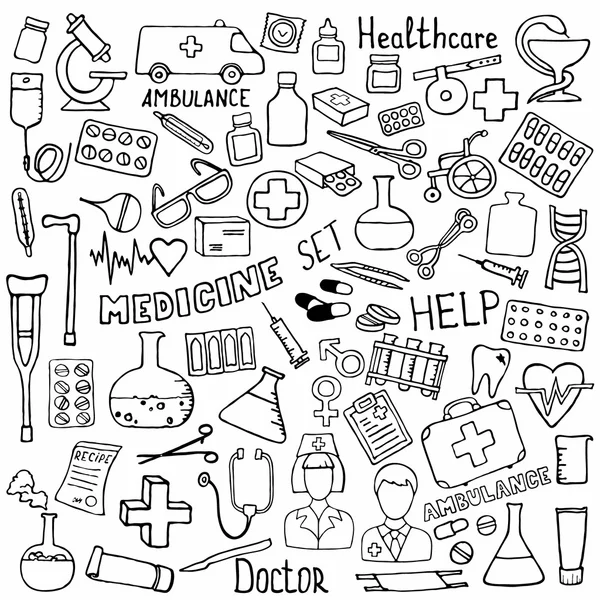 Sağlık ve tıp Icon set. Vektör doodle çizimler.