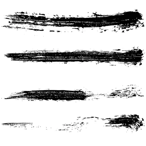 Conjunto Vectorial Pinceladas Grunge Pinceladas Tinta Negra Manchas Pintura Negra — Archivo Imágenes Vectoriales