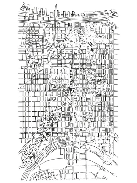 Plano Urbano Uma Cidade Aldeia Velha Mapa Cidade Doodle Desenho — Vetor de Stock