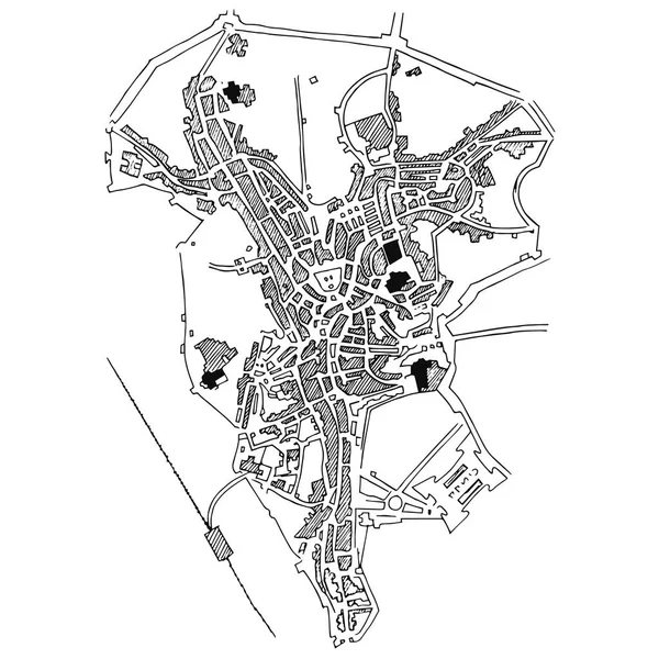 Plano Urbano Uma Cidade Aldeia Velha Mapa Cidade Doodle Desenho — Vetor de Stock