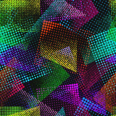 Şehir geometrik elementleri olan soyut, pürüzsüz kaotik desen. Grunge neon doku arka planı. Yazdırma için duvar kağıdı.