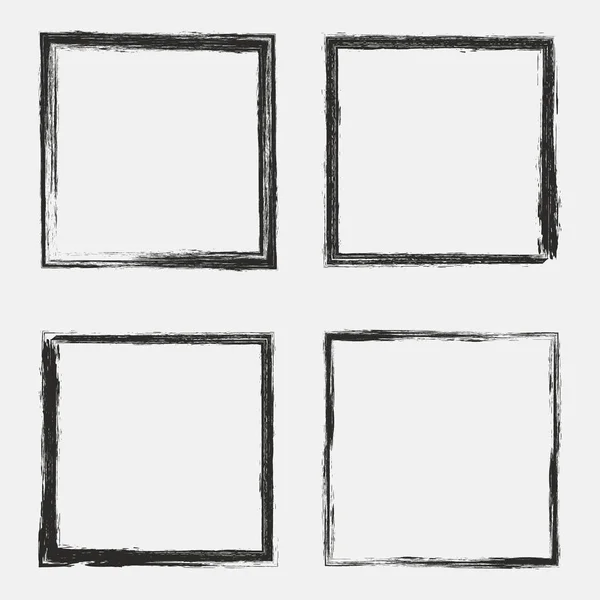 Siyah beyaz dört grunge kenar dokusuyla ayarlayın. Dokulu arka plan, çerçeve. Vektör şablonu.