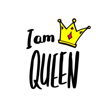 Basit bir el çizimi karalama stiliyle kraliçe baskısı. Moda bir yazı, el yazısı slogan. Tişört baskıları, telefon kılıfları, kupalar ya da posterler için kız harf dizaynı. Vintage vektör illüstrasyonu