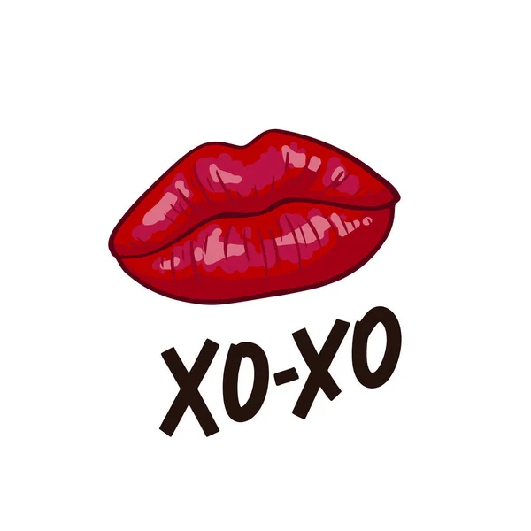 Lèvres Baiser Texte Dessiné Main Xoxo Fond Romantique Avec Forme — Image vectorielle