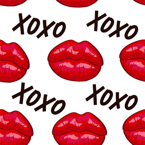 Usta Bezszwowe Wzór Białym Tle Seksowny Czerwony Pocałunek Makijaż Ilustracja — Wektor stockowy