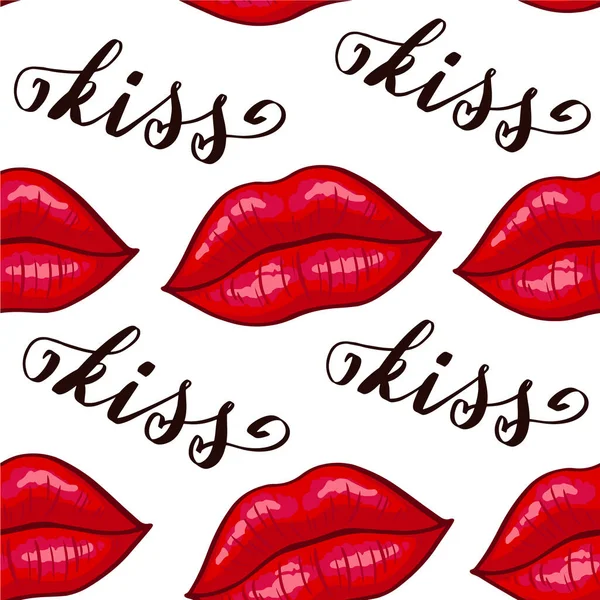 Губи Безшовний Візерунок Білому Тлі Сексуальний Червоний Поцілунок Макіяж Векторні — стоковий вектор