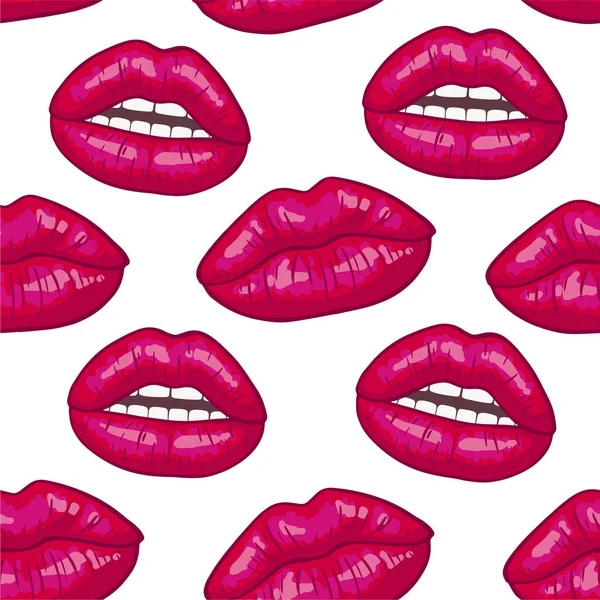 Patrón Sin Costuras Labios Sobre Fondo Blanco Estilo Pop Art — Archivo Imágenes Vectoriales