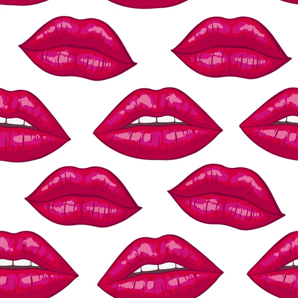 Lèvres Motif Sans Couture Sur Fond Blanc Dans Style Pop — Image vectorielle