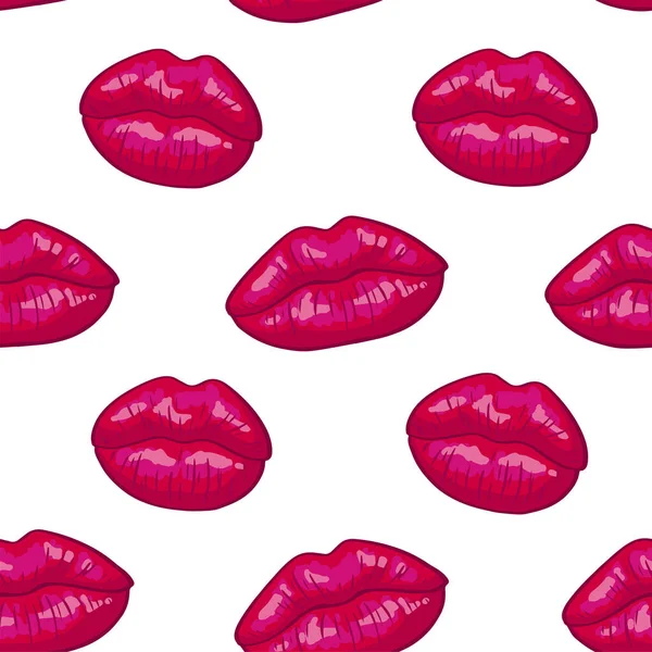 Lips Naadloos Patroon Witte Achtergrond Pop Art Stijl Sexy Roze — Stockvector