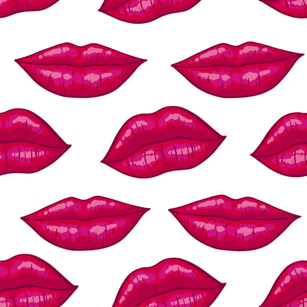 Lábios Sem Costura Padrão Fundo Branco Estilo Pop Art Beijos — Vetor de Stock