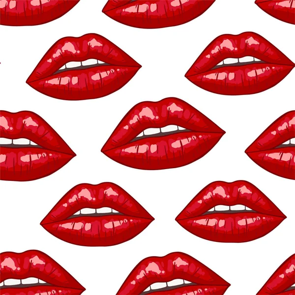 Lips Seamless Pattern White Background Pop Art Style Sexy Womans — Stock Vector