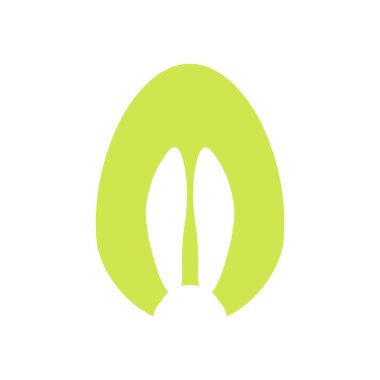 Paskalya yumurtası şeklinde, beyaz arka planda tavşan kulaklı silueti var. Bayramın geleneksel sembolü. Basit yumurta avı - vektör çizimi. Kart, pankart ya da poster için minimalist tasarım.