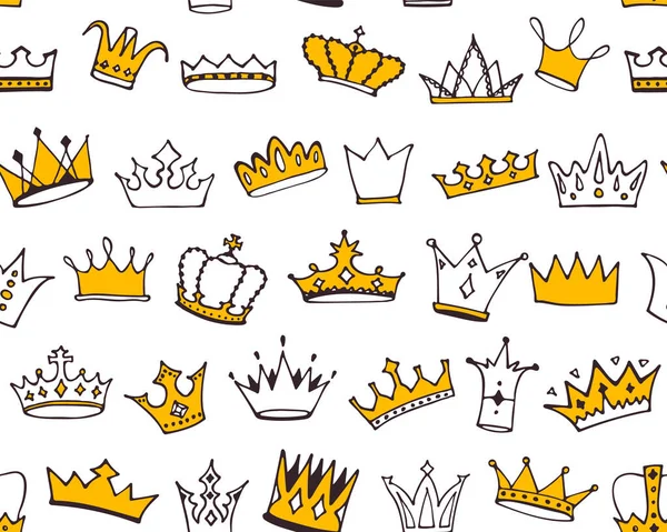 Doodle Crowns Seamless Pattern Hand Drawn Cartoon Background Cute Baby — Stock Vector
