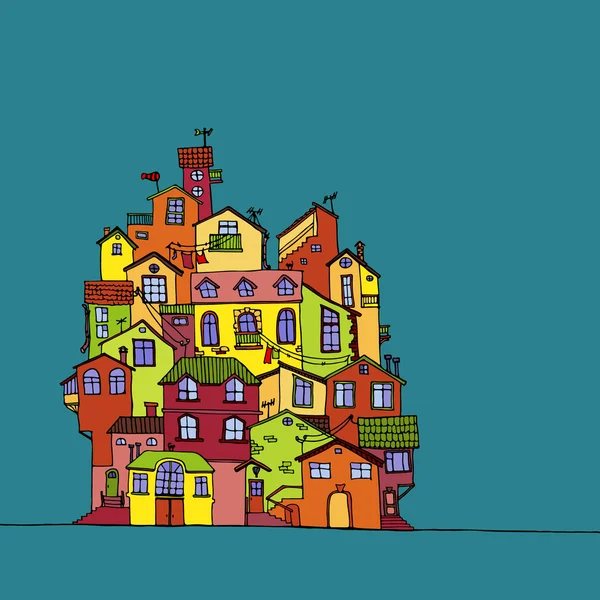 Casas de garabatos coloridas dibujadas a mano . — Vector de stock