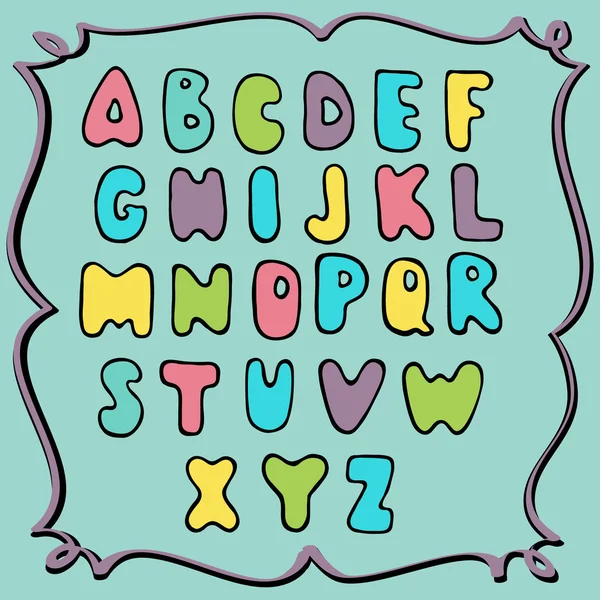 Handgezeichnetes farbiges Alphabet, kindliches Design — Stockvektor