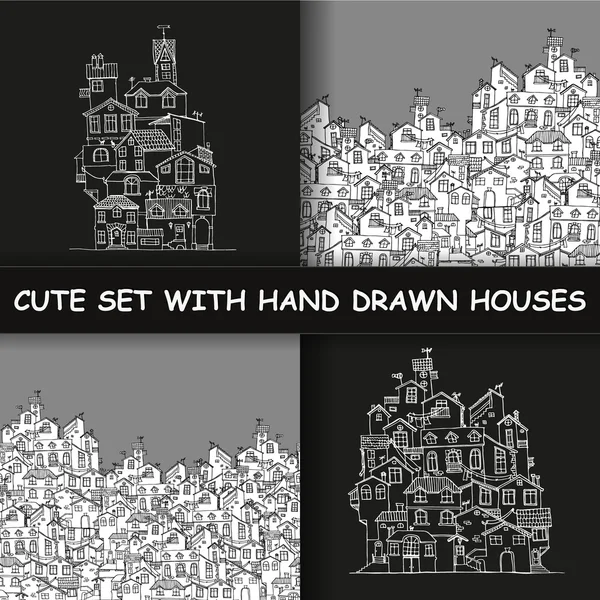 Fundo desenhado à mão com casas de doodle . — Vetor de Stock