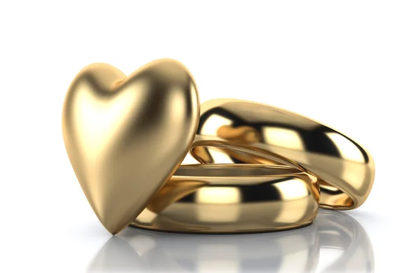 Beyaz arka plan üzerinde izole altın kalpli altın yüzük