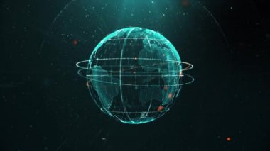 Güzel Küresel İş Ağı Uzayda Kusursuz Dönüyor. Değişen Sayılar ve Metin ile Soyut Izgara Kürelerinin 3d Animasyonu. Bilimsel kavram. 4k Ultra HD 3840x2160.