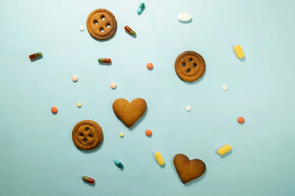 Homemade Chocolate Hearth Shaped Cookies Pills — Stock Photo, Image