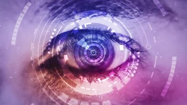 Gros Plan Oeil Futuriste Haute Technologie Fusée Éclairante Optique Avec — Video