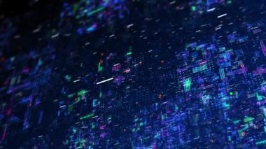 Soyut dijital parçacıklar akışı, teknolojik dijital bağlantı arka planı. (döngüsel))