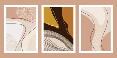 Soyut resim posterlerinin pastel renklerde koleksiyonu. Sosyal medya, kartpostallar, baskı, duvar dekorasyonu için harika bir tasarım.