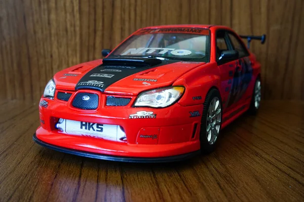 Mai 2021 Eskisehir Türkei Roter Subaru Impreza Diecast Auf Holzgrund — Stockfoto