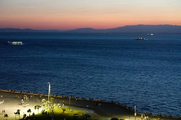 Solnedgång Vid Izmir Alsancak Kordon Turkiet — Stockfoto