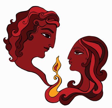 Sevgi dolu bir çift birbirine kontur, kırmızı el sanat beyaz arka plan üzerinde çizim silueti tasarlamak vektör