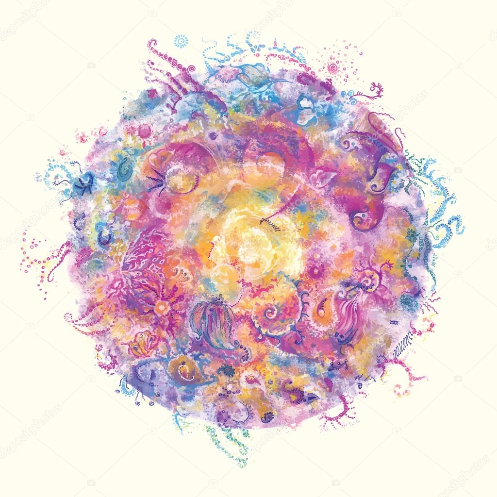Vector watercolor mandala with floral lace ornament. Oriental asian indian style. Element for design isolated on white background.