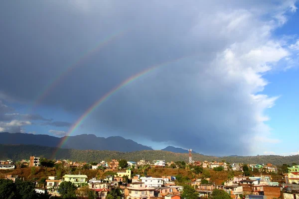 Double rainbow in the sky after rain. Hetauda, Nepal — Stock Photo, Image