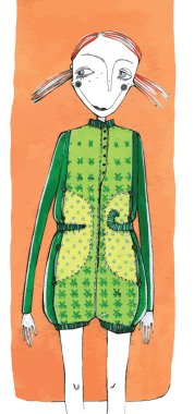 Vektör çizim, moda, tarz arka plan ile karikatür kavramı sevimli kız.