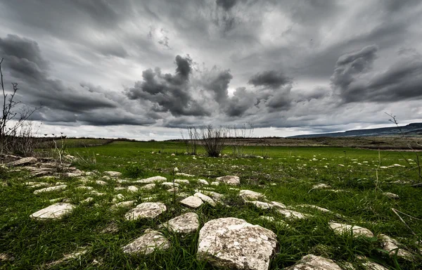 Taşları, çim ve bulutlar — Stok fotoğraf