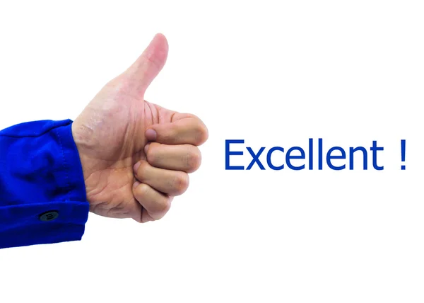 Gerçek el başparmak beyaz zemin üzerine tabela