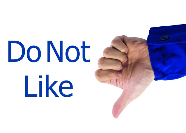 Gerçek el başparmak aşağı beyaz zemin üzerine işaret